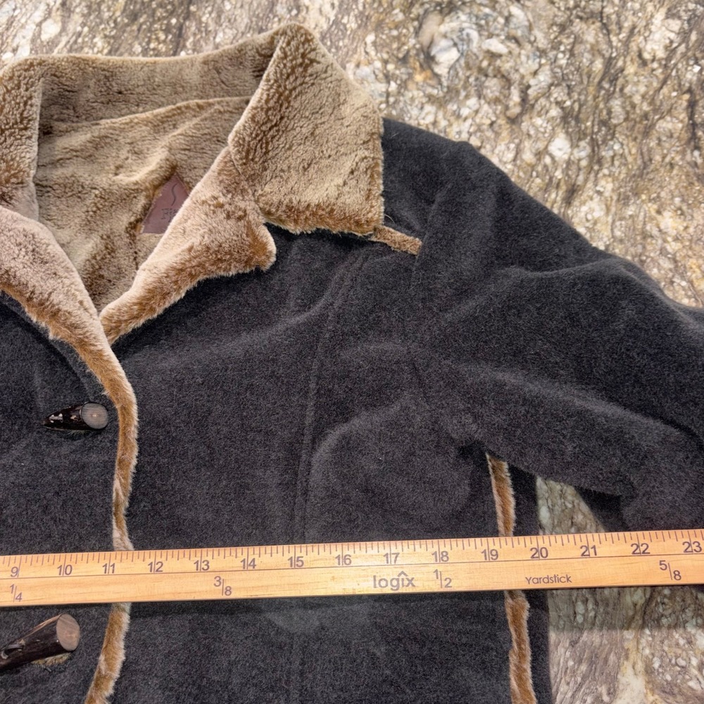 Vintage Toggle Coat Penny Lane Grey Faux Fur Trim Wool Blend Fjall - Picture 6 of 13